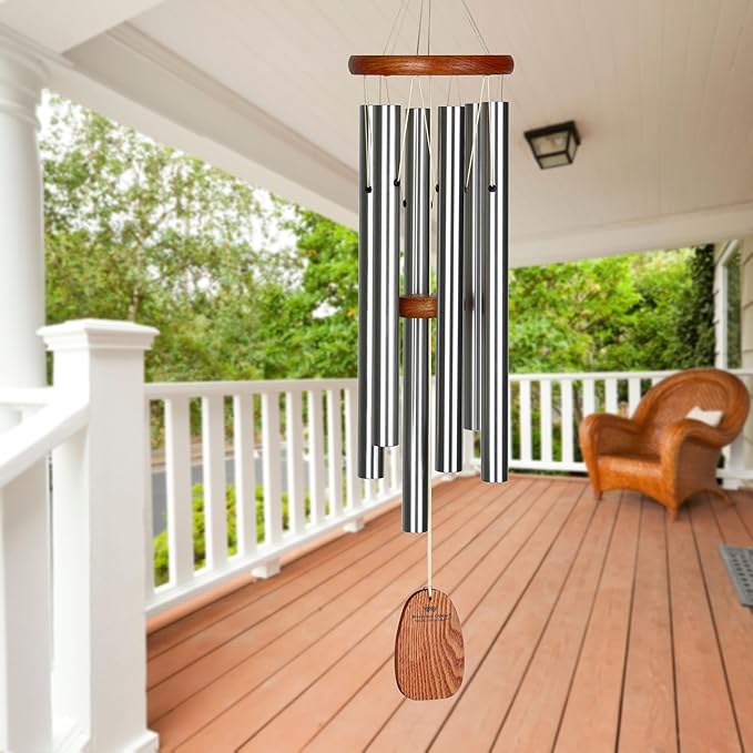 Woodstock Chimes Personalized Tree of Life Amazing Grace Wind Chime for Outside 24" Medium Silver, Outdoor Garden Decor, Memorial Gift for Loss Loved Ones