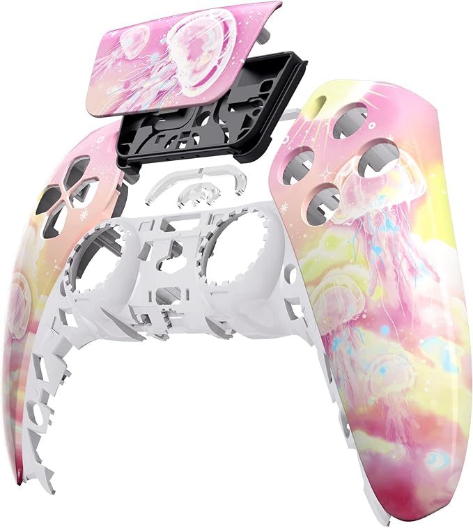 eXtremeRate Pinky Jellyfish Heaven Touchpad Front Top Shell Compatible with ps5 Controller BDM-010 020 030 040 050, DIY Replacement Shell Custom Touch Pad Cover Compatible with ps5 Controller