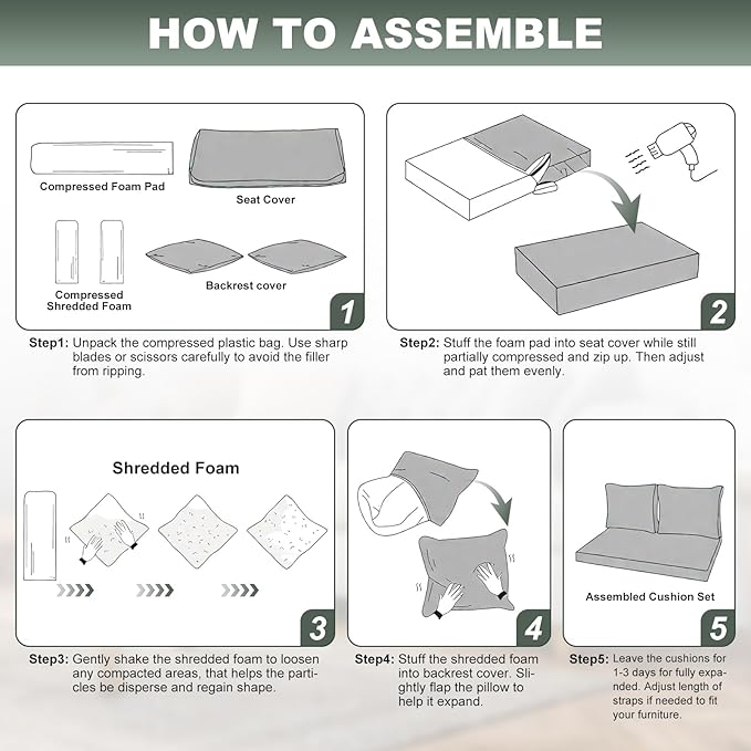 Outdoor Loveseat Cushions, 48 x 24 x 4 Inches Waterproof Fade Resistant Cushion Set for Couch, Bench and Swing