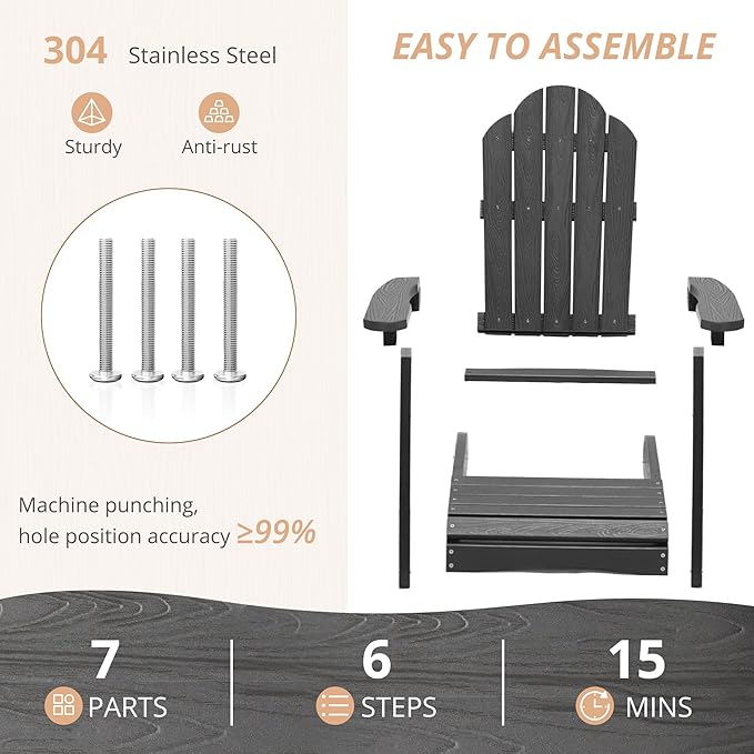 LUE BONA Kids Adirondack Chair Set of 4, Gray Poly Lumber Plastic Weather Resistant Kids Outdoor Patio Lounge Chair for Balcony, Backyard