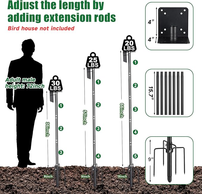 Bird Feeder Pole, 75" Heavy Duty Adjustable Bird Feeder Stand with 5-Pronged Base for Birdhouse Mounting, Weather Station, Outdoor, Yard, Garden