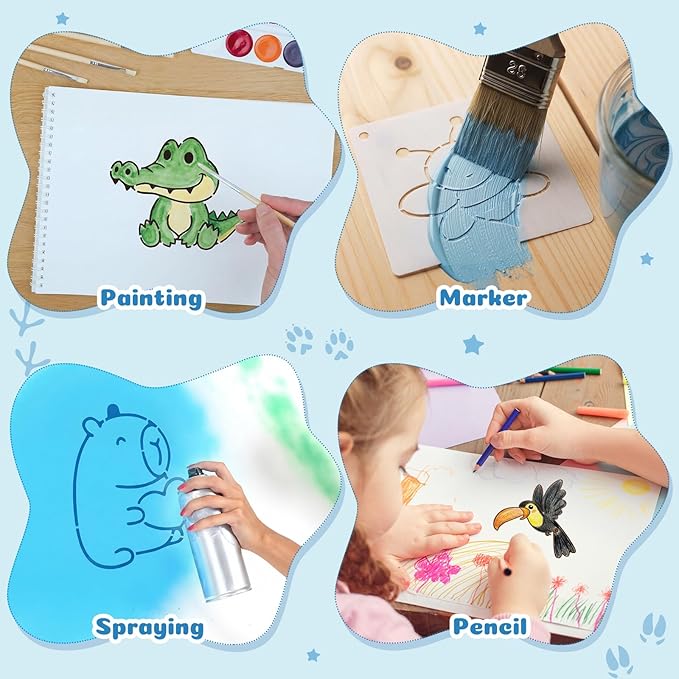 Marspark 66 Pcs Spring Easter Small Stencils for Crafts Reusable 3 Inch Stencils for Painting on Wood DIY Craft Paint Template for Wall Home Decor Card Rock Canvas Drawing Holiday (Cute Baby Animal)