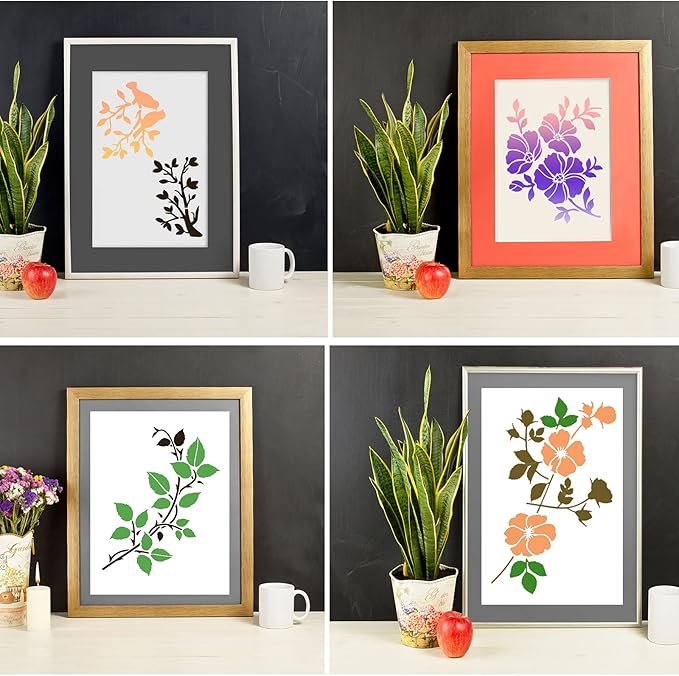 16 Pieces Wild Flower Stencils for Painting 4.3x6.3 Inch, Reusable Template DIY Small Flower Painting Stencils for Wood Canvas Journal Paper Fabric Floor Wall Card Handbags Purses Decor