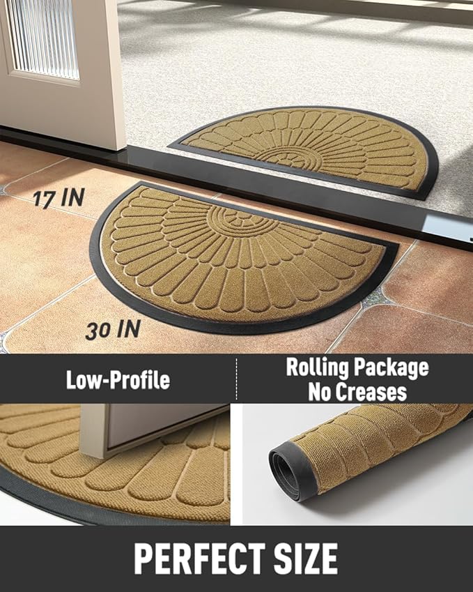tchdio Door Mat Outdoor Indoor Entrance Doormat-Semicircular Durable Rubber Non Slip Front Door Mat for Outside Inside Entry Entryway Dirt Trapper WelcomeMat for Muddy Paws and Shoes-Yellow 17”x30”