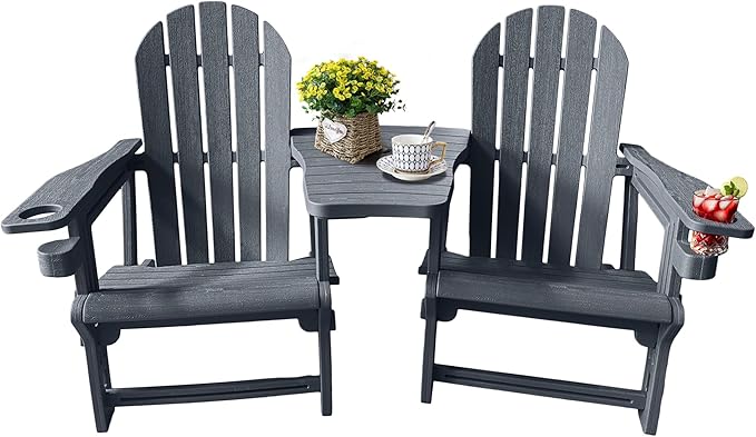 HDPE Adirondack Chairs Set of 2, All-Weather Patio Chairs,Wooden Textured Lawn Chair for Garden,Poolside, Backyard, Deck, Fire Pit,Grey
