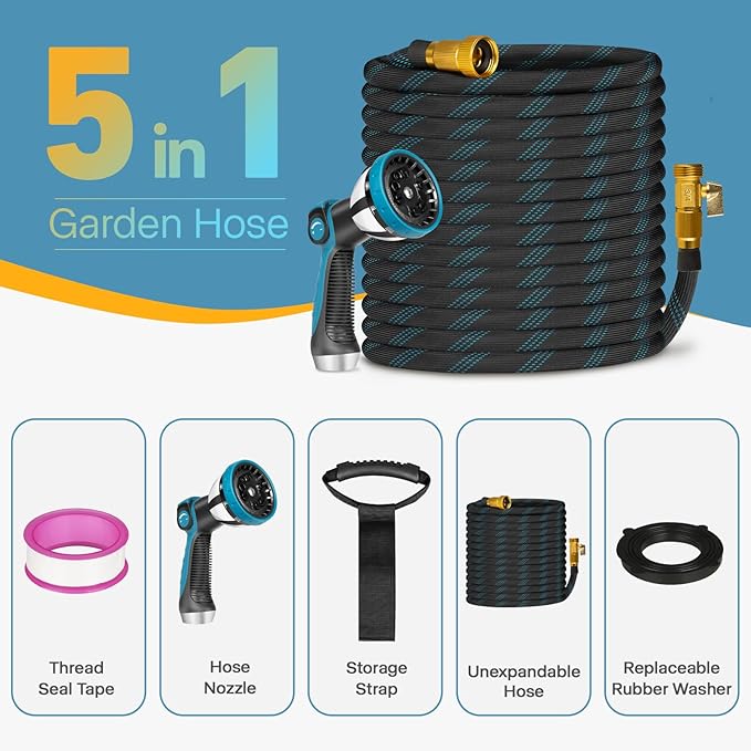 Garden Hose Flexible Water Hose with 10 Function Sprayer Leak-proof Lightweight Non-Expanding Water Pipe with Solid Fittings for Yard,RV (50FT)