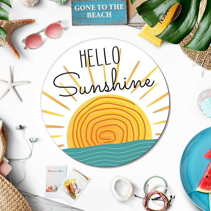 Summer Decorations Door Hanging Sign Wreath Hello Sunshine Wooden Door Hanger Farmhouse Rustic Welcome Summer Wreath Sign for Pool, Tree, Front Door, Wall, Party Supplies
