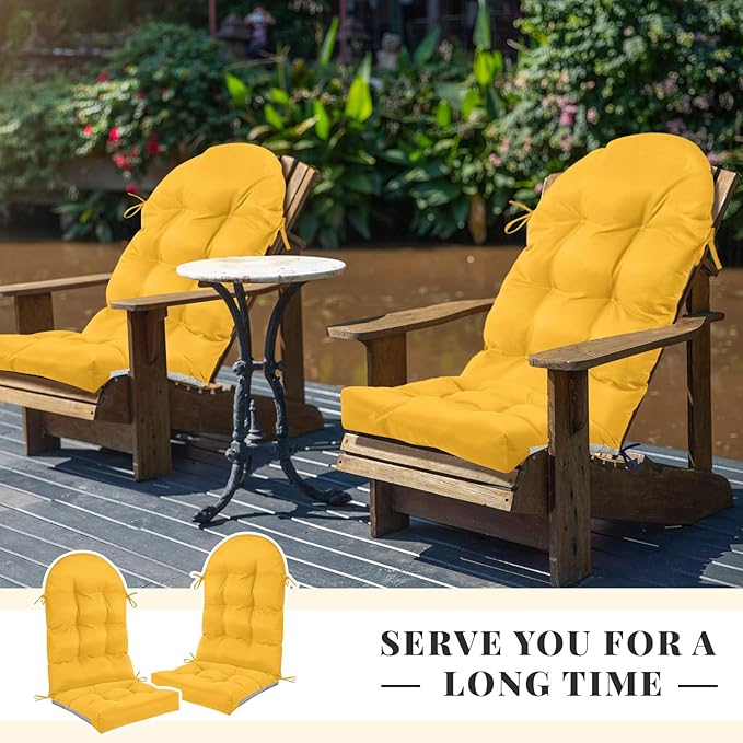 Geelin 4 Pcs Adirondack Chair Cushion High Back Patio Rocking Chair Cushion 44 x 19 x 4 Inch Tufted Weather Resistant Fade Resistant Seat for Patio Rocking Seat (Amber)