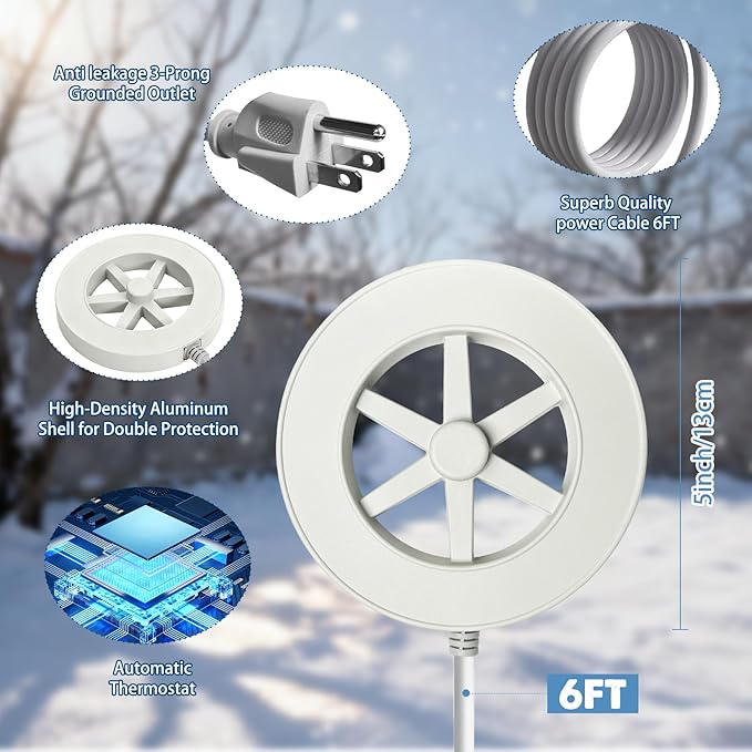 Bird Bath Heater-50W Circle De-Icer with Hollow Snowflake Design,Faster Ice Melting,Heated Birdbaths & Animal Water Bowls,Cast Aluminum,6 FT Cord