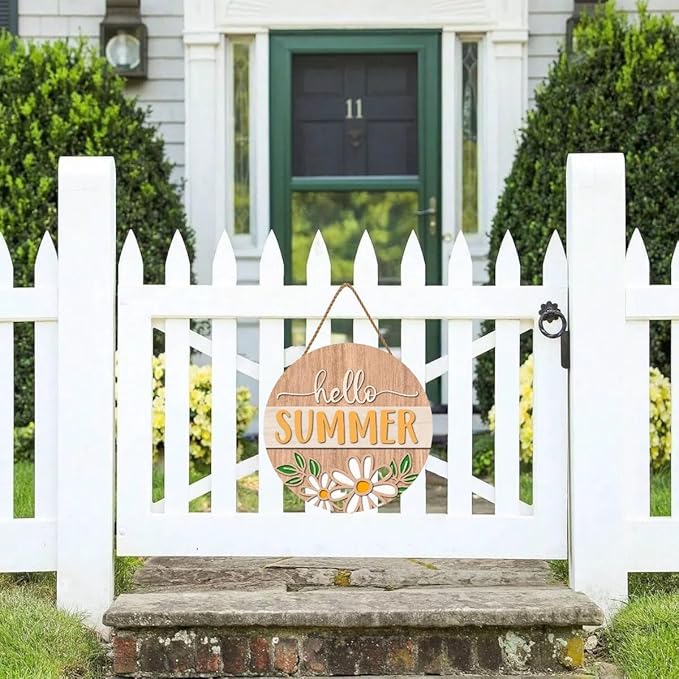 Hello Summer Welcome Door Sign Welcome Hello Summer Wooden Sign with Rope Door Hanger Wall Decoration Porch Decor Home Office Farmhouse Indoor Outdoor Wall Hanging Decoration