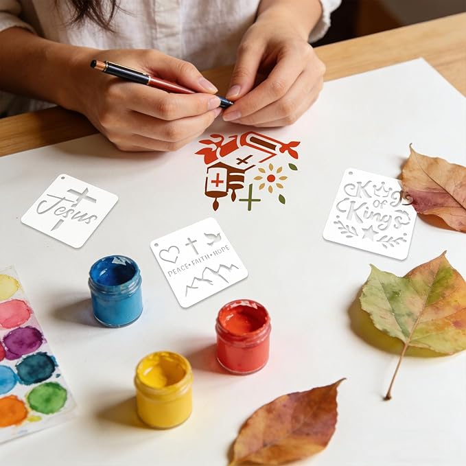 72 Pcs Christian Cross Stencils for Painting Set, Reusable Religious Jesus God Painting Templates - Christ Stencil Crafts Drawing Templates for DIY Scrapbook, Home Wall Murals, Canvas Wood Signs