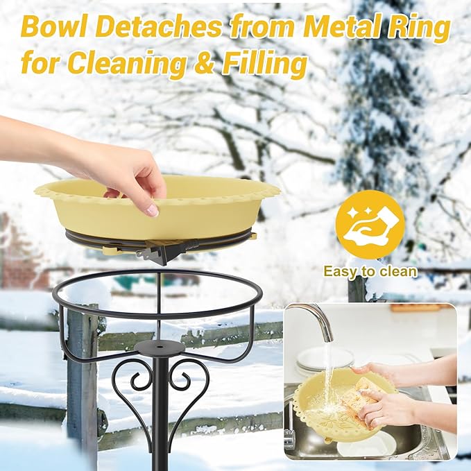 Heated Bird Bath for Outside Winter, Powerful 100W Thermostat Control Water Heated BirdBaths Bowl for Outdoors with 5-Prong Metal Base Heated Bird Bath for Garden Patio Yard Lawn (Beige)