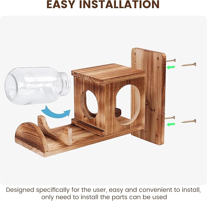 Squirrel Feeder, Wood Squirrel Feeders for Outside, Chipmunk Feeder for Corn Peanuts, Removable Storage Bottle, 1 Stable Squirrel Stools