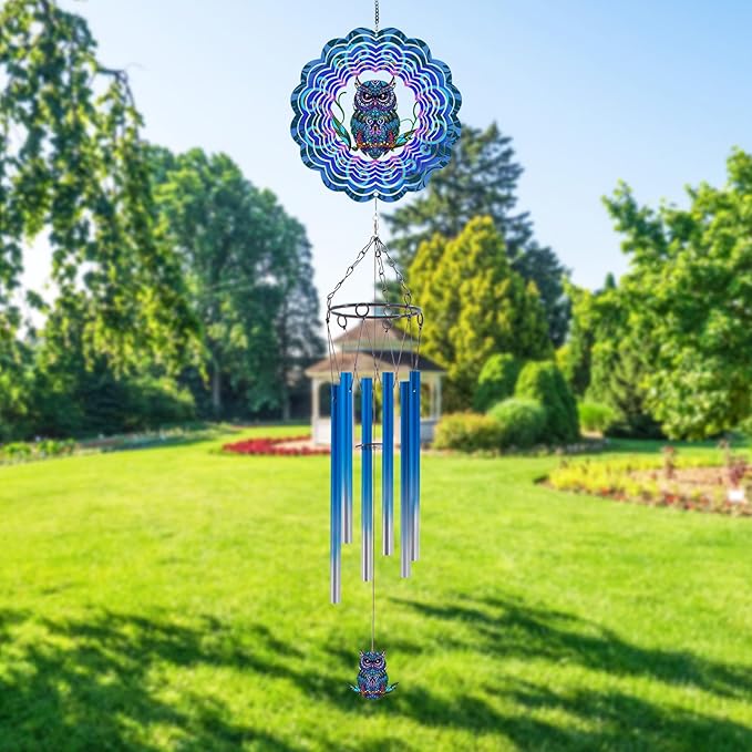 Wind Chimes with Owl Wind Spinner, Gifts for Men, Women, Retirement, Teacher, Parents - Outdoor Hanging Decor Clearance for Garden, Patio, Backyard Or Porch