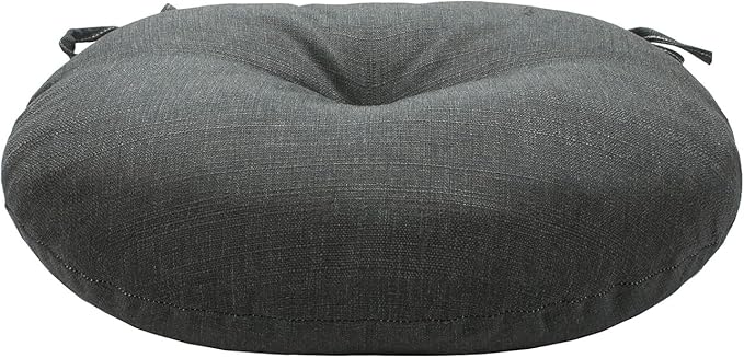 Bistro Chair Cushions 15 inch,Set of 2,Tufted Round Chair Cushions with Ties,15"x15"x4",Water Resistant Round Seat Cushion for Barstool Chairs,Patio Garden Kitchen Outdoor Furniture(Charcoal Gray)