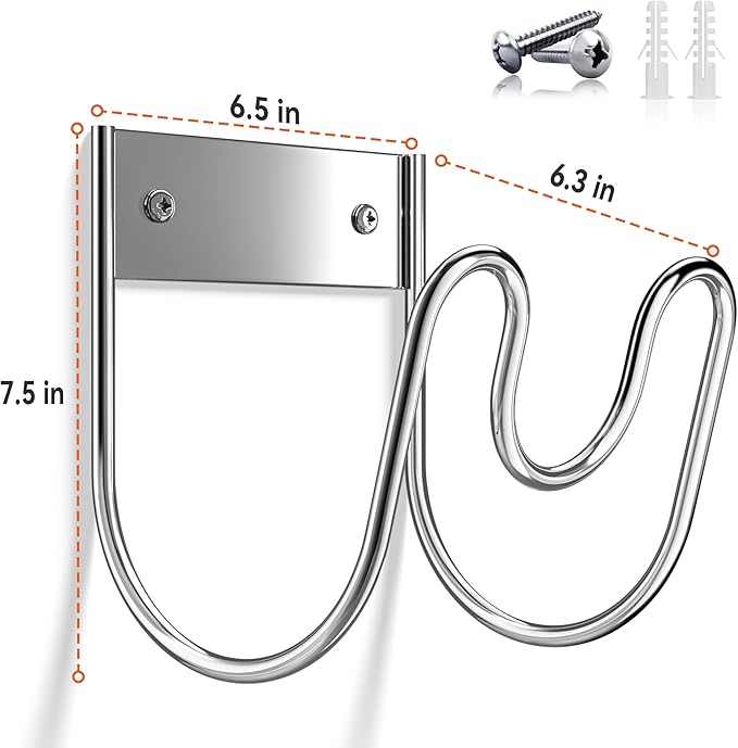 Stainless Steel Garden Hose Holder - Extra Large Heavy Duty Silver SS304 Wall Mounted Hanger for Water Hose, Extension Cords, Vacuum Lines, Anti-Rust (2 Pack)