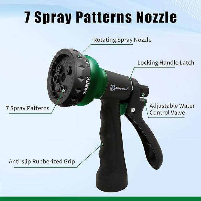 AUTOMAN Coil Garden Hose 15 ft, EVA Curly Water Hose with Brass Connectors, Recoil Garden Water Hose,Includes 7-Pattern Function Sprayer,Retractable,Corrosion Resistant Garden Coil Hose.