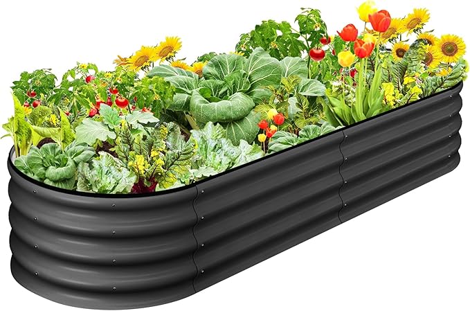 2 Pcs 4.5x2x1.5ft Oval Galvanized Raised Garden Beds, Metal Planter Boxes with Open Base, Tool-Free Assembly for Vegetables, Flowers, Herbs - Outdoor & Patio Use, Gray