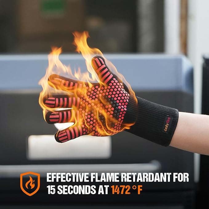 Onlyfire BBQ Gloves 1472°F Heat Resistant Grill Gloves Fireproof Oven Gloves for Cooking, Grilling, Barbecue, Smoker, Baking, Frying, Red