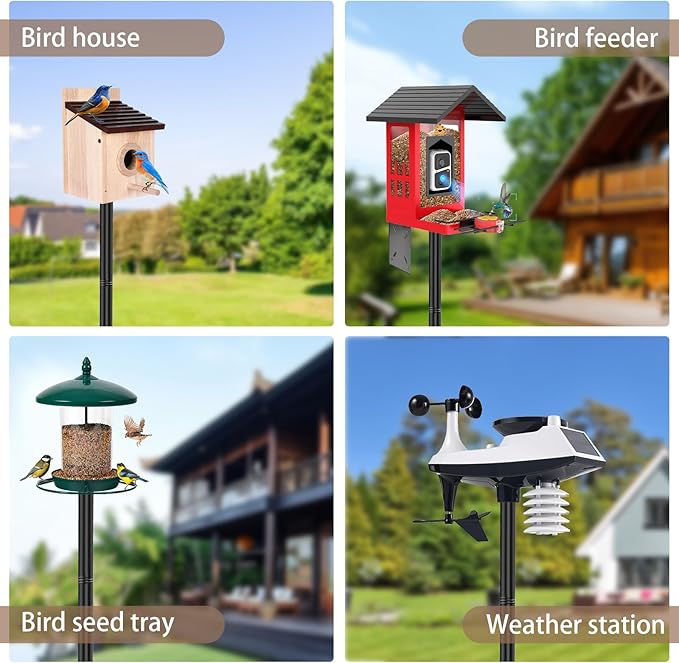 92 Inch Smart Bird Feeder Pole for Outdoors Heavy Duty with 1-Inch Dia, Bird Feeder Stand for Outside, Adjustable Bluebird Pole, Weather Station Metal Mounting Kits