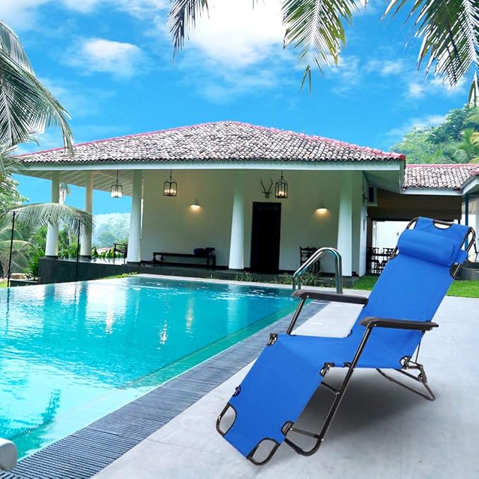 Outdoor Folding Chaise Lounge Chair, Patio Sun Lounger Reclining Beach Chair Sun Patio Pool Lawn Recliner Chair