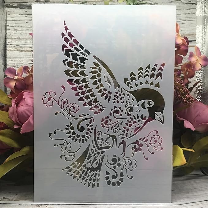 TIAMECH A4 Reusable Sparrow Stencil for Painting - Bird Layering Template, DIY Wall Art, Wood Furniture, Scrapbook & Crafts (8.3x11.7inch)