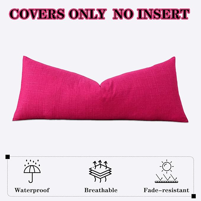 Kevin Textile Outdoor Waterproof Long Lumbar Pillow Cover 14x36 Inch Pack of 1 Checkered Decorative Rectangle Cushion Throw Pillowcases Shell for Patio Tent Garden Couch Bed Sofa Hot Pink
