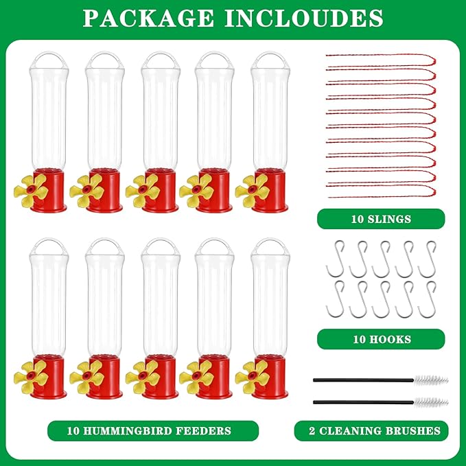 10 Pack Small Hummingbird Feeder for Outdoors Mini Hummingbird Feeders with S Hook Cleaning Brush Plastic Single Hummingbird Feeders for Outdoors Window Hanging