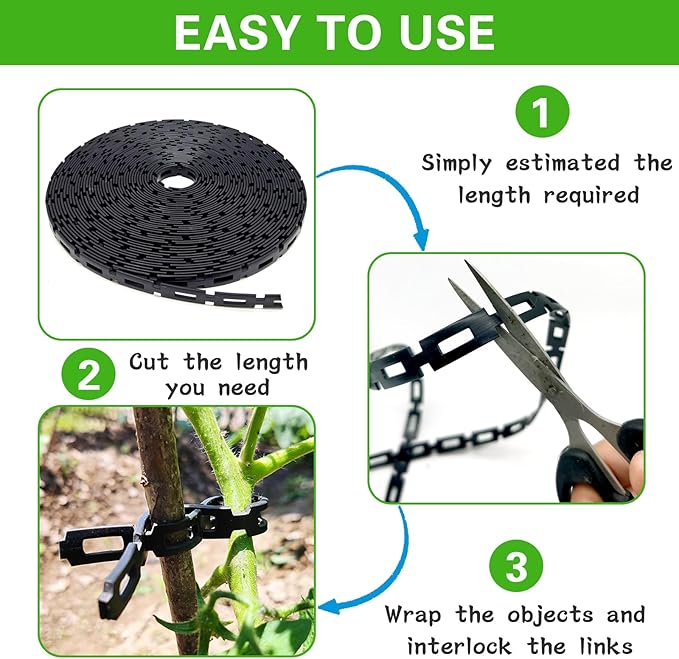 50 FT Chain Lock Tree Tie, 1/2 Inch Wide Adjustable Tree Support Straps for Staking, Outdoor Plant Garden Ties, Flexible & Reusable Plastic Ties for Cable, Leaning Tree Garden Accessories