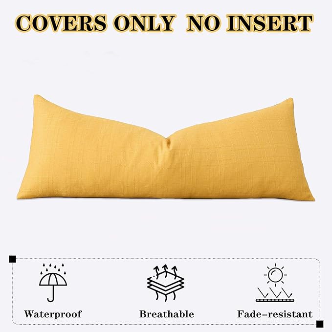 Kevin Textile Outdoor Waterproof Long Lumbar Pillow Cover 14x36 Inch Pack of 1 Checkered Decorative Rectangle Cushion Throw Pillowcases Shell for Patio Tent Garden Couch Bed Sofa Yellow