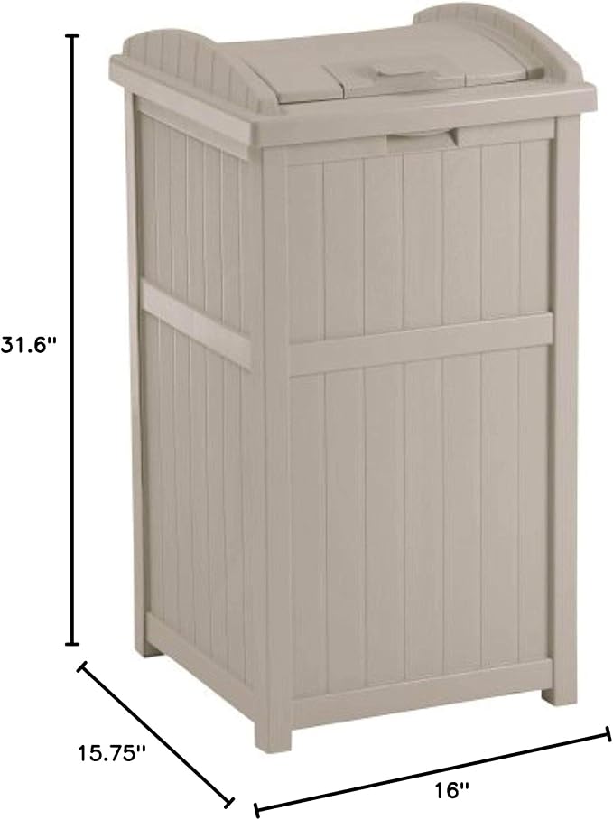 Suncast 4 Pack 15.75" x 16" x 31.6" Trash Hideaway 33 Gallon Resin Outdoor Commercial Garbage Container with Lid for Backyard, Deck, or Patio in Taupe