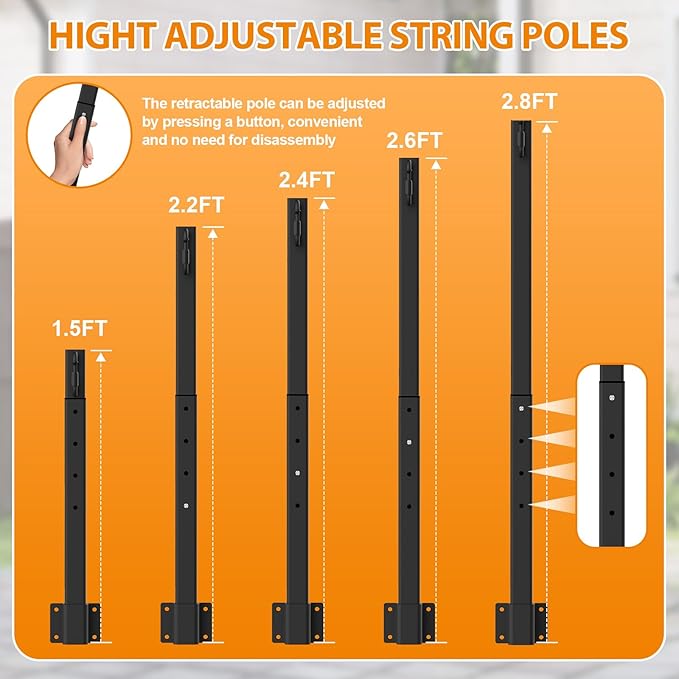 LETIANPAI 2.8Ft String Light Poles 6 Pack,Light Poles for Outside Lights,Outdoor with Fence Brackets Hanging Lights,Metal Stand Deck Patio Backyard