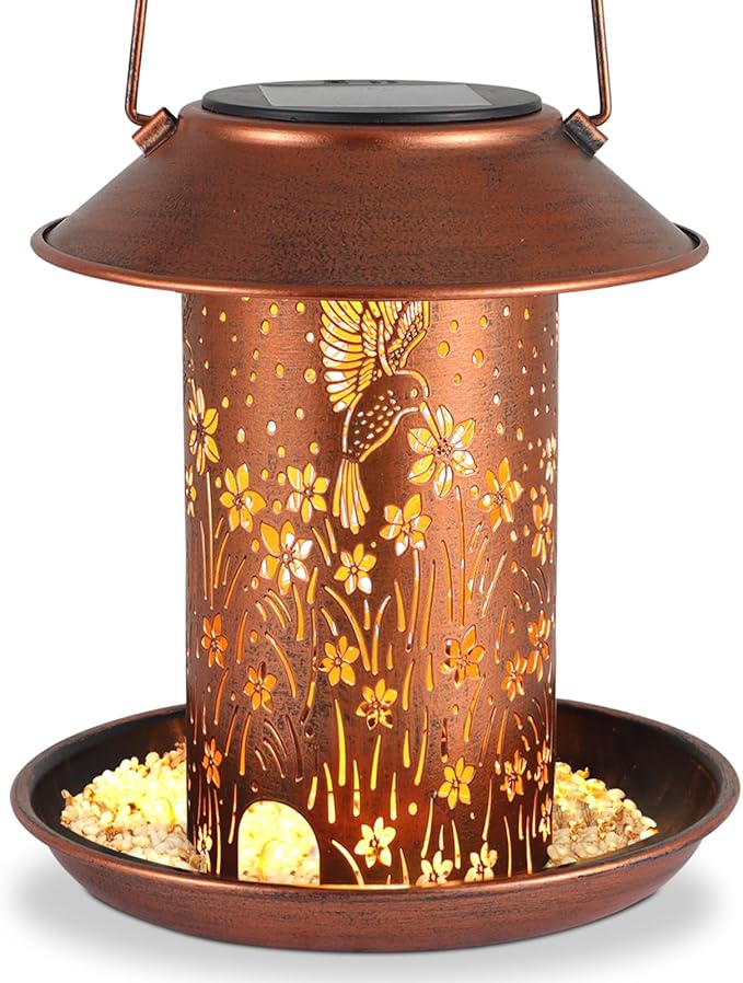 Bird Feeders for Outdoors Hummingbird Solar Lanterns Outdoor Waterproof Hanging Garden Decor Birthdays for Women Mom Metal Solar Decoration Outside for Yard, Patio,