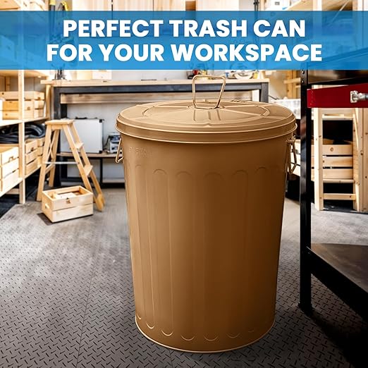 Plexon Large Metal Trash Can with Lid 20 Gallon, Decorative Outdoor Trash Can Heavy Duty Galvanized Metal Bucket with Lid for Garage Workshop Ash Storage Farmhouse, Copper 6 Pack