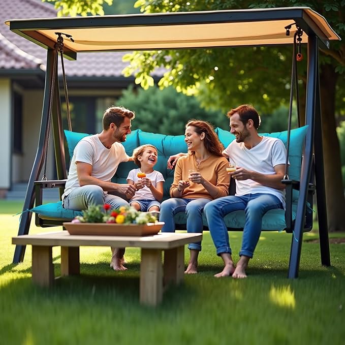 NACATIN 3 Seat Cushion for Outdoor Swing - 60x40 inches, 4" Thick Porch Swing Cushions with Ties and Storage Bag, Waterproof Bench Cushions for Patio, Outdoor, Backyard and Garden (Peacock Blue)