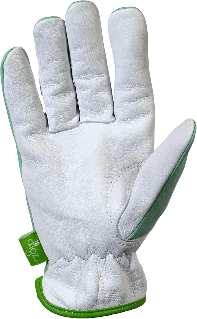 DIGZ 78221-26 Full Goatskin Leather Palm Gardening Gloves, Work Gloves with Safety Cuff, Light Green, Medium