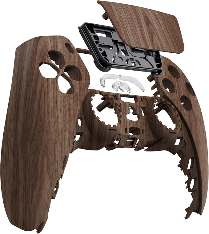 eXtremeRate Wood Grain Soft Touch Touchpad Front Top Shell Compatible with ps5 Controller BDM-010 020 030 040 050, DIY Replacement Shell Custom Touch Pad Cover Compatible with ps5 Controller