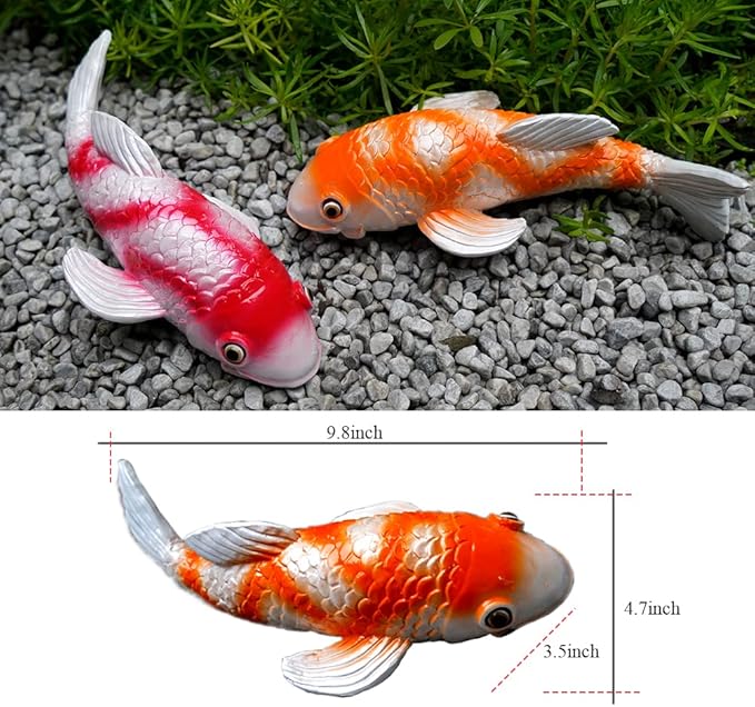 Set of 2 Solar Koi Fish Garden Statues - Ceramic Fish Sculptures for Outdoor Patio, Yard, Lawn & Balcony Decor - Waterproof Garden Ornaments with LED Lights