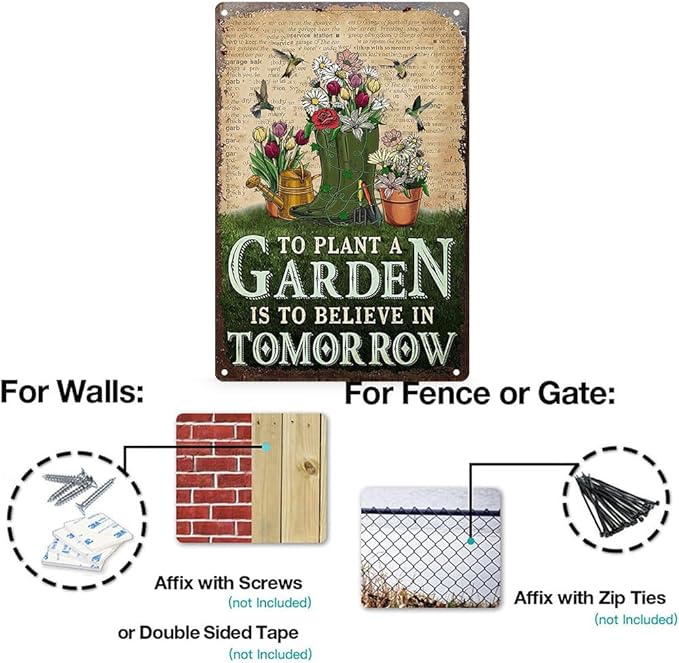 Vintage Tin Sign To Plant a Garden is To Believe in Tomorrow- Retro Metal Sign for Garden Outdoor Indoor Wall Decorative 8x12 Inch