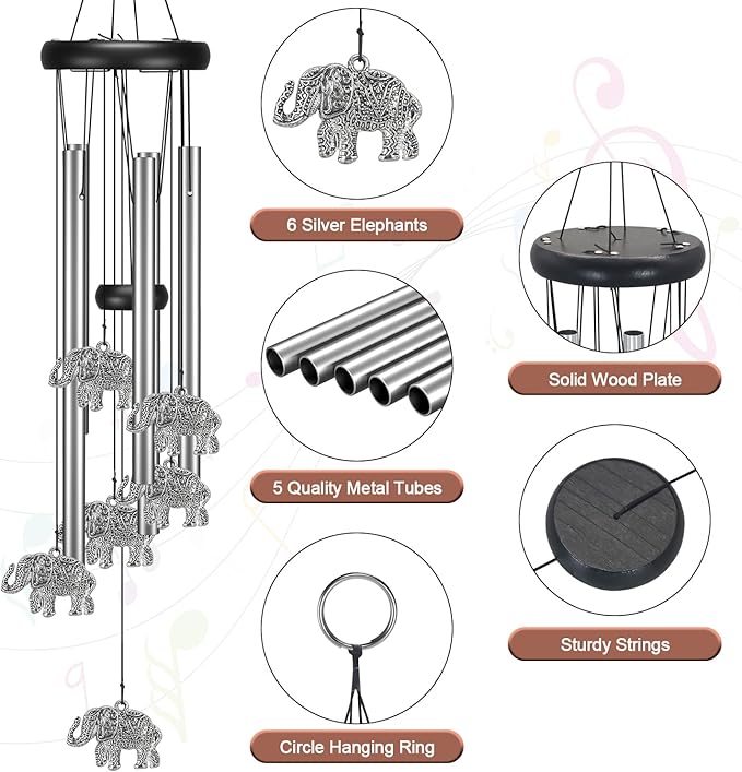 Windchimes Outdoors Clearance, Door Chime Wind Chimes for Outside Sympathy Wind Chimes for Patio Decoration, Garden Decor. Zen Garden Decor(Elephant)