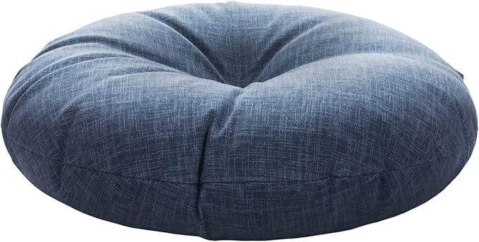 Magpie Fabrics Outdoor Round Bistro Seat Cushions with Ties, 15"x15"x4" Set of 2, Tufted Waterproof Barstool Chair Pads for Patio Home Garden Office, Navy Textured