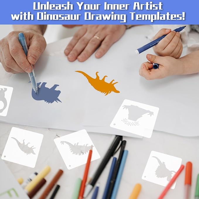 Dinosaur Stencils for Painting, 64PCS 3 Inch Stencils for Crafts, Plastic Reusable DIY Drawing Templates for Painting on Wood Wall Fabric Canvas Furniture & More