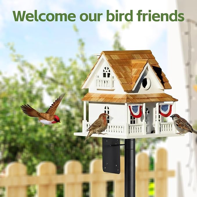 Bird Feeder Pole,75" Outdoor Bird House Pole Kit Stand with 5-Pronged Base, Adjustable Height & Universal Mount for Easy Setup, 2 Installation Methods, Matte Black Finish (Without Feeder)