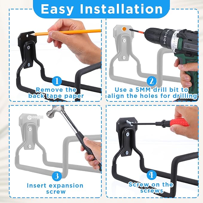 2Pcs Hose Holder Stand Wall Mount, Heavy Duty Garden Hose Hanger Reel, Metal Water Pipe Tube Hooks Rack for Outside Yard, Garage, Storage Organizer