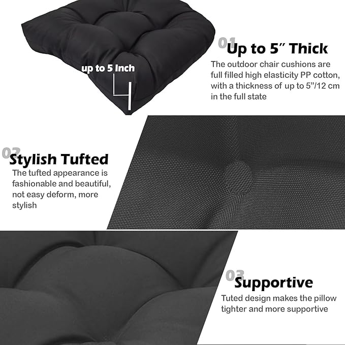 MTMR Water-Repellent Outdoor Chair Cushions Set of 2, 19”X19” Patio Chair Cushions with High Elasticity PP Cotton, No Fading Tufted Patio Seat Cushion for Outdoor Furniture, Thick Patio Cushions