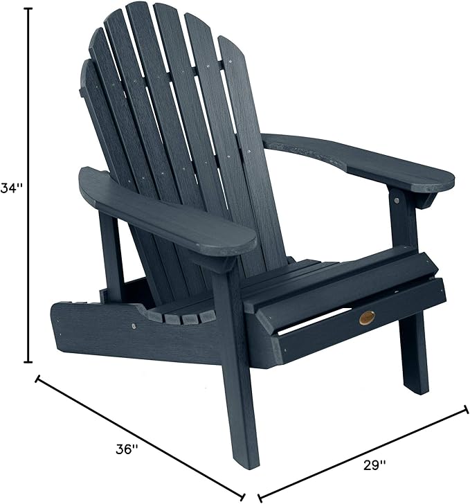 Highwood Hamilton Made in The USA Folding and Reclining Adirondack Chair, Adult Size, Federal Blue