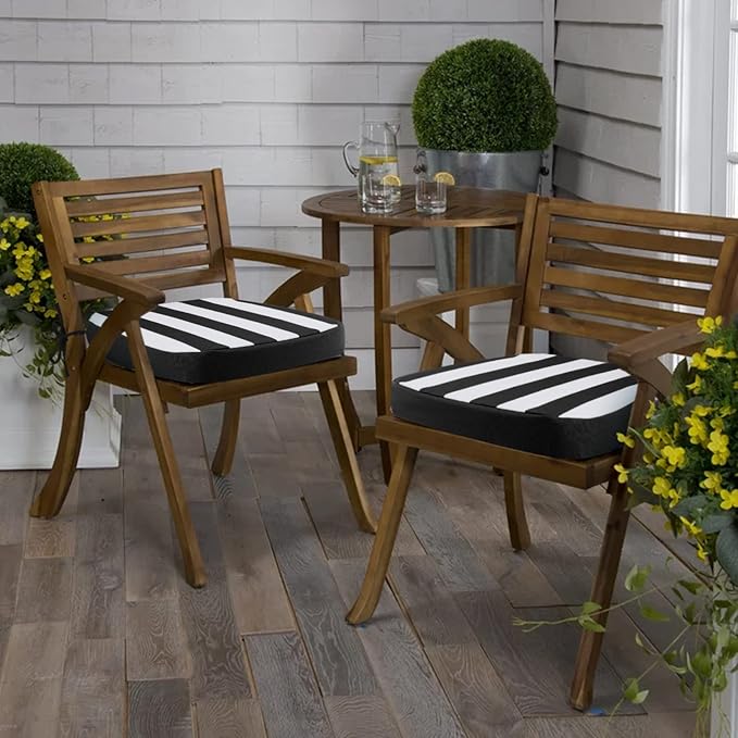 idee-home Outdoor Chair Cushions Set of 2, 17" x 17" x 3" Thick D-Shaped Patio Furniture Outdoor Seat Cushions Waterproof with Ties, Dining Pads