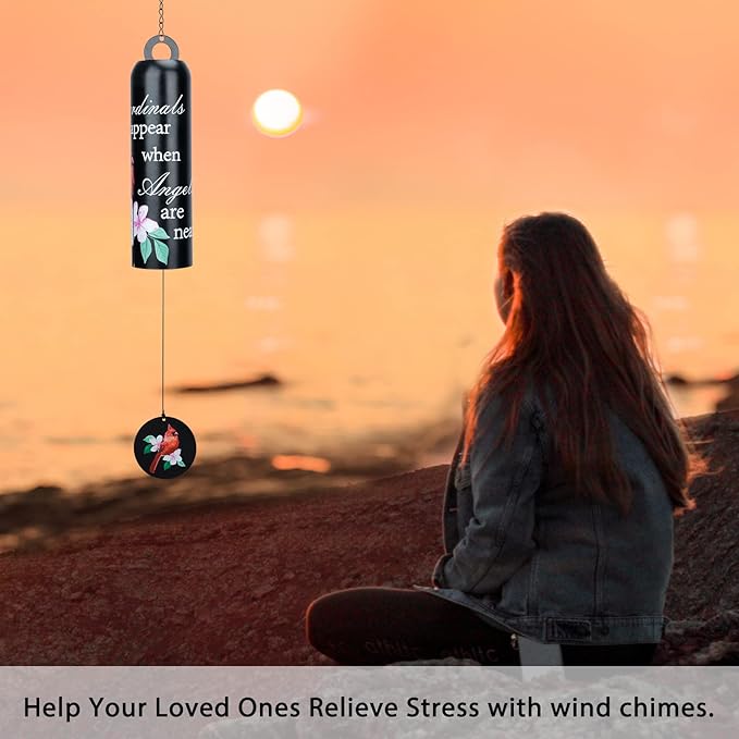 Taman Cardinal Wind Chime - 28" Metal Wind Bell Deep Tone Serenity Valentine's Day Gift Mobile Memorial Sympathy Gift for Home, Outdoor, Yard, Patio,Garden Decor