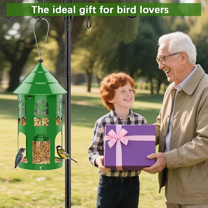 Bird Feeders for Outdoors Hanging, Metal Wild Bird Feeder for Outdside Easy to Clean & Refill, Weatherproof & Large Capacity, Ideal Birdfeeder for Attracting Finch, Cardinal, Blue Jay, Green