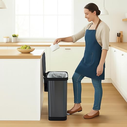 Glad 13-Gallon Stainless Steel Step Trash Can with Clorox Odor Protection, Soft Close Lid, Foot Pedal & Waste Bag Holder – Large Indoor Metal Garbage Bin for Kitchen, Home & Office Use